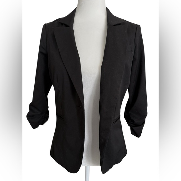 Guess Black Blazer Jacket Women’s  Small S/P Ruched Sleeves 3/4 Career Office - Picture 4 of 9